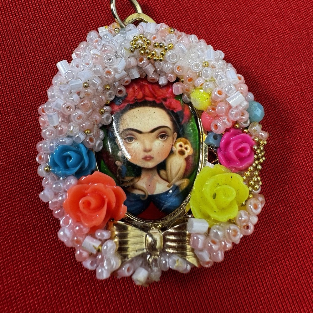 Handmade Beaded Frida Kahlo Pendant